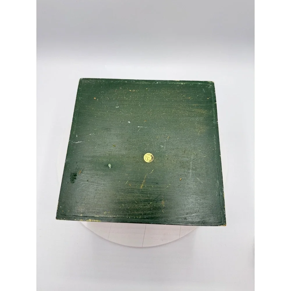 Vintage Wooden Green Lidded Box w/ Tile Mosaic Heart Cottagecore Country Chic